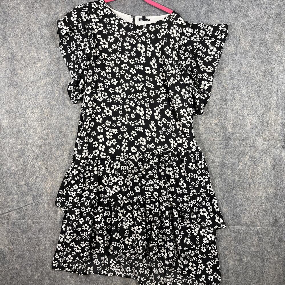 Who What Wear Dress Women’s Sz LG Boho Peasant Cottagecore Black White Floral